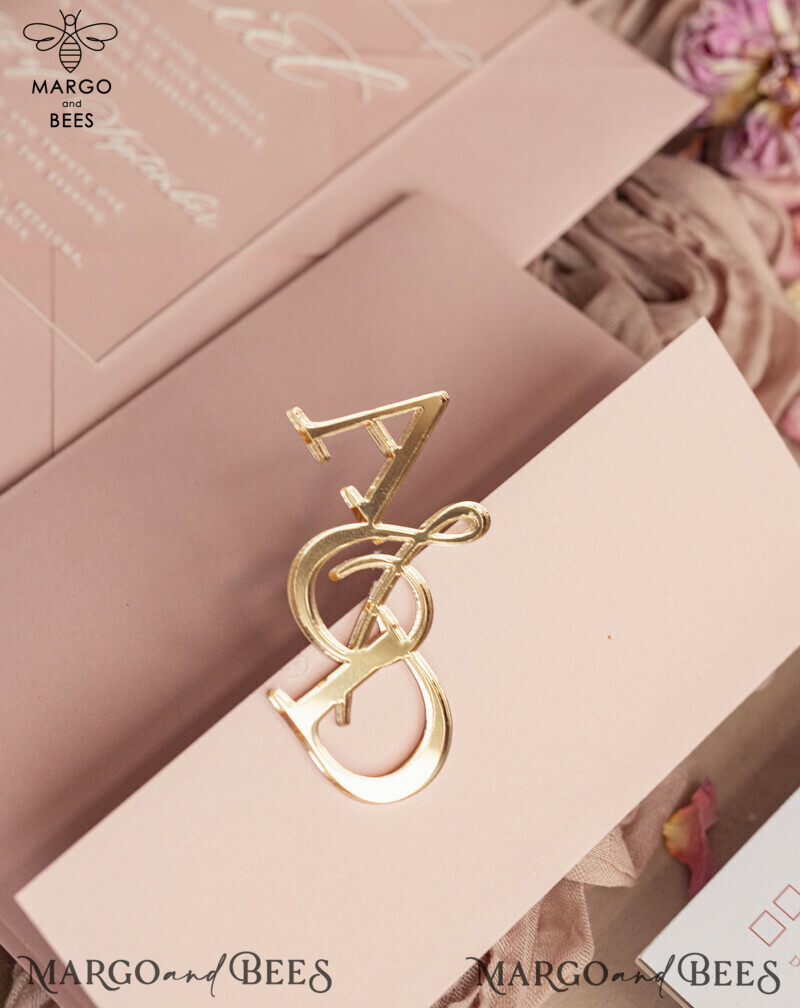 mirror custom monogram on blush pink wedding invitations - bespoke wedding cards - choose your colors -17