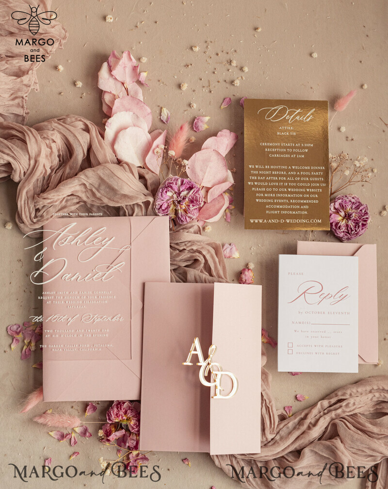 mirror custom monogram on blush pink wedding invitations - bespoke wedding cards - choose your colors -18