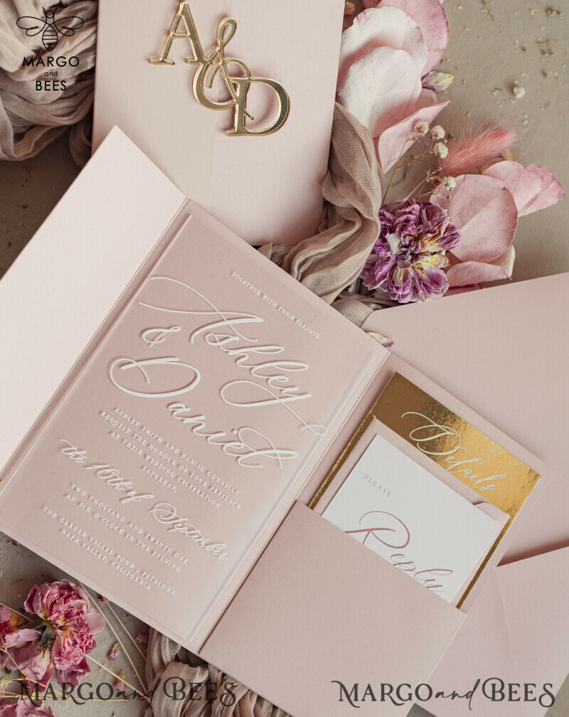 mirror custom monogram on blush pink wedding invitations - bespoke wedding cards - choose your colors -3