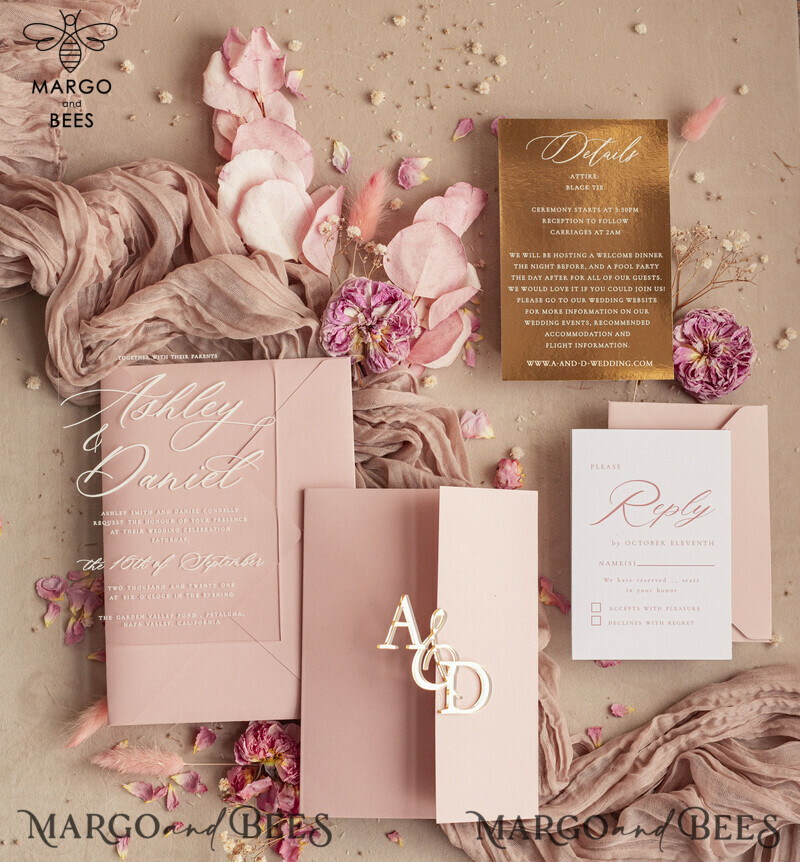 mirror custom monogram on blush pink wedding invitations - bespoke wedding cards - choose your colors -20