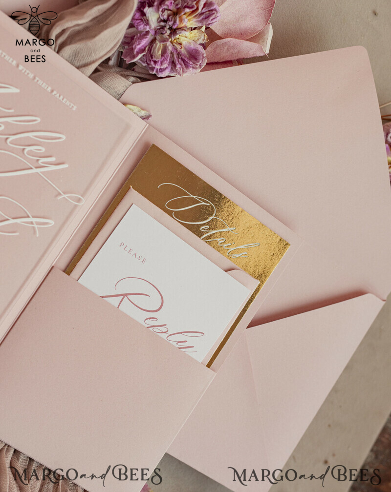 mirror custom monogram on blush pink wedding invitations - bespoke wedding cards - choose your colors -4