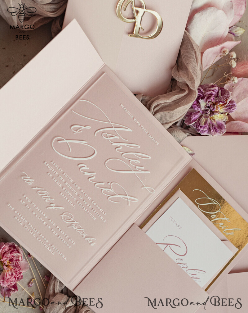 mirror custom monogram on blush pink wedding invitations - bespoke wedding cards - choose your colors -5