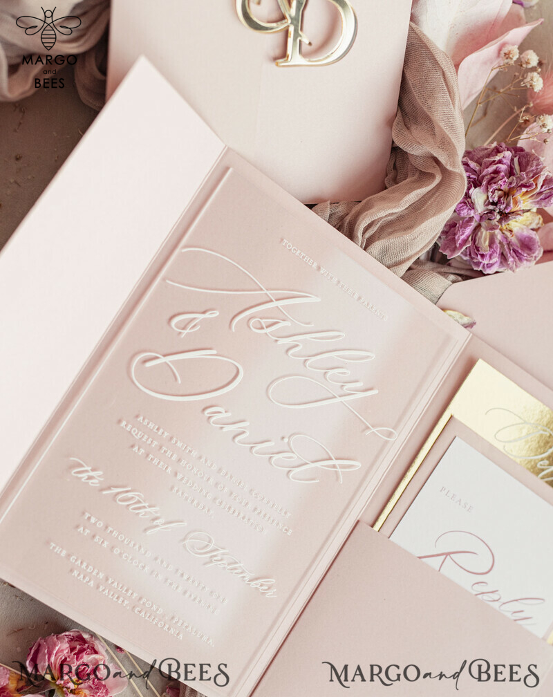 mirror custom monogram on blush pink wedding invitations - bespoke wedding cards - choose your colors -6