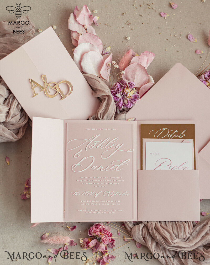 mirror custom monogram on blush pink wedding invitations - bespoke wedding cards - choose your colors -7