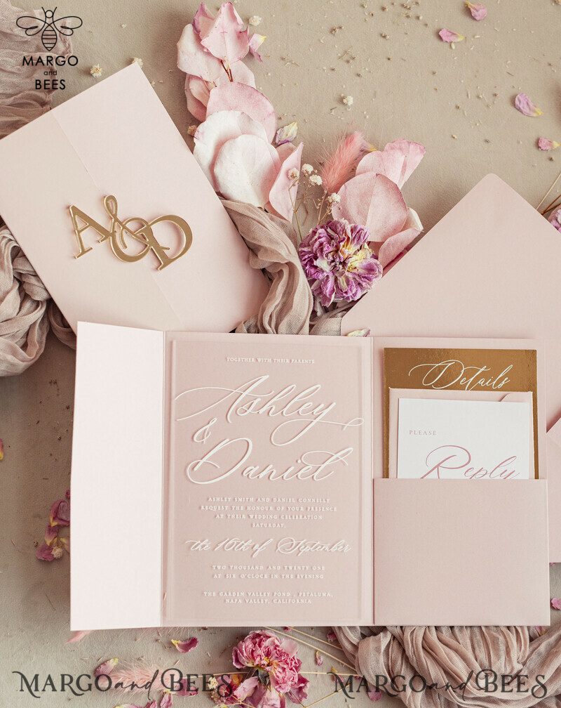 mirror custom monogram on blush pink wedding invitations - bespoke wedding cards - choose your colors -9