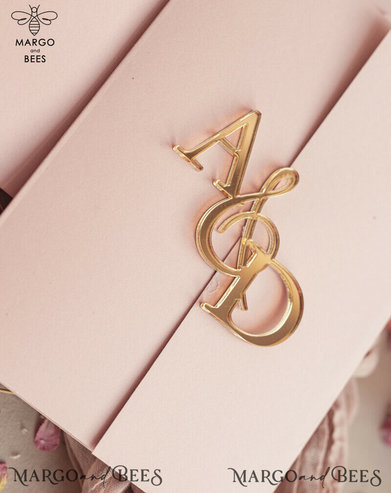 mirror custom monogram on blush pink wedding invitations - bespoke wedding cards - choose your colors -10