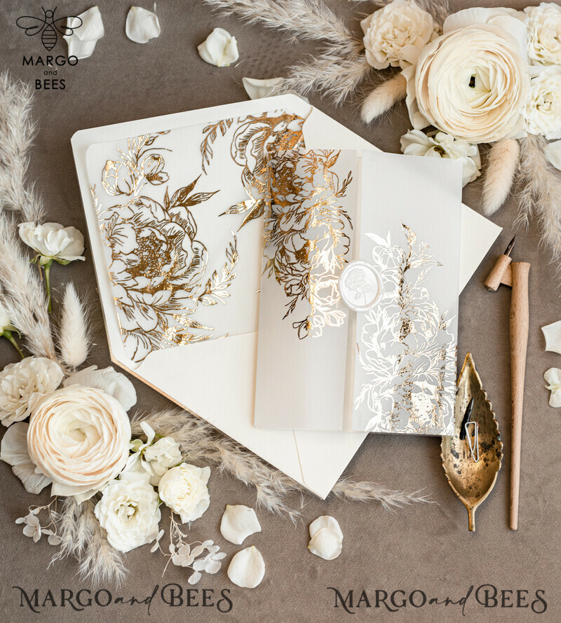 Luxury Gold Wedding Cards: Acrylic Wedding Invitation Suite with Golden Shine for a Glamorous Wedding-1