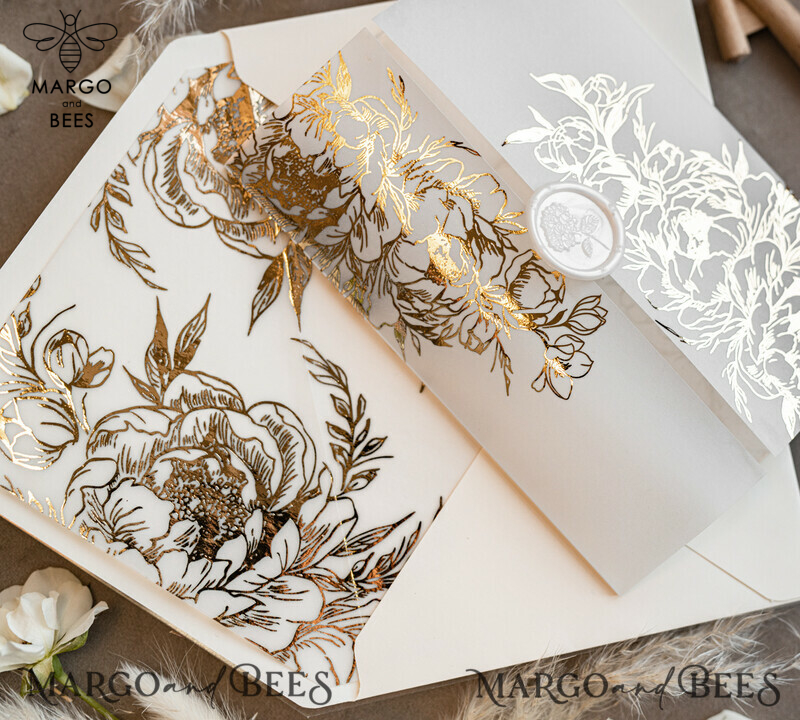 Luxury Gold Wedding Cards: Acrylic Wedding Invitation Suite with Golden Shine for a Glamorous Wedding-2
