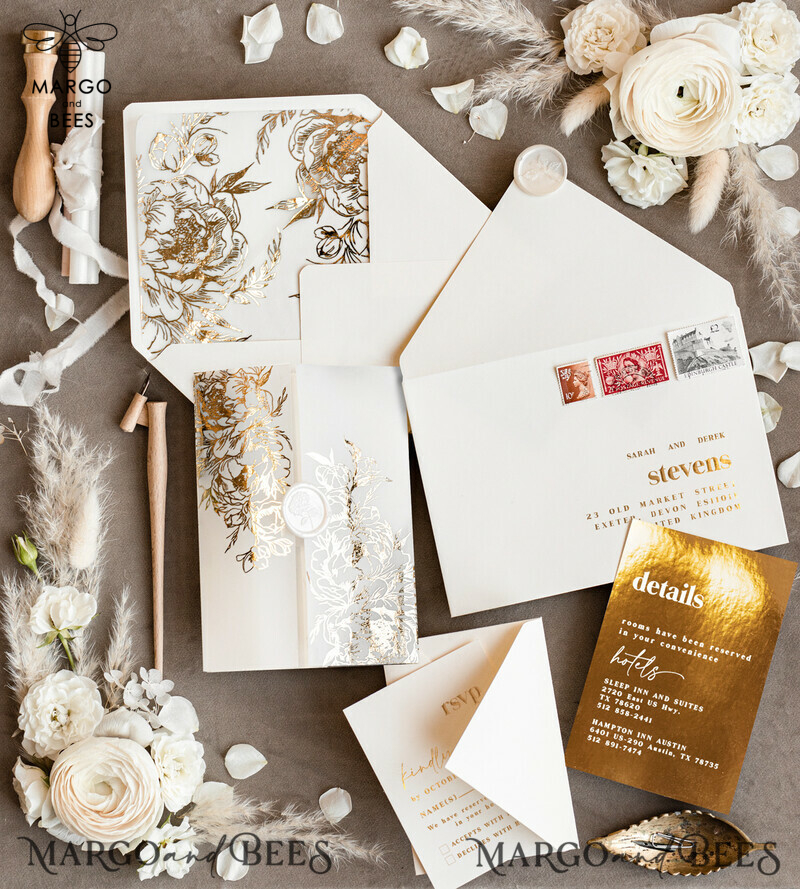 Luxury Gold Wedding Cards: Acrylic Wedding Invitation Suite with Golden Shine for a Glamorous Wedding-7