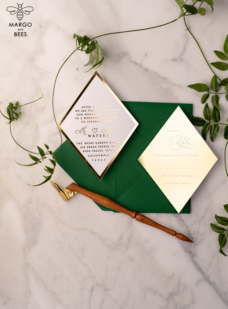 Luxory gold Wedding Invitations,  green and Gold Elegant Wedding Stationery,  greenery Elegant Wedding Invitations Suite-1
