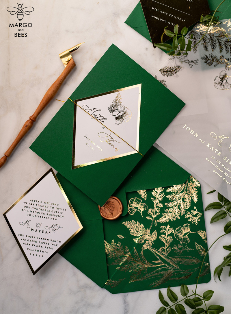Luxory gold Wedding Invitations,  green and Gold Elegant Wedding Stationery,  greenery Elegant Wedding Invitations Suite-10
