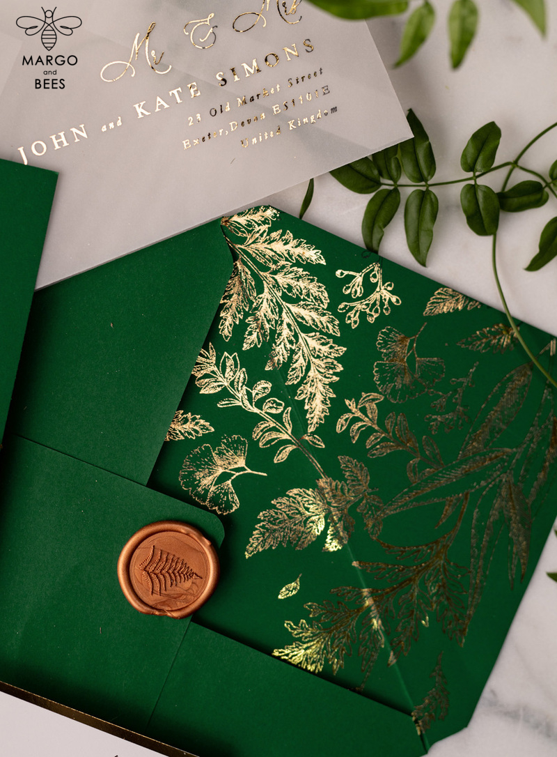 Luxory gold Wedding Invitations,  green and Gold Elegant Wedding Stationery,  greenery Elegant Wedding Invitations Suite-13