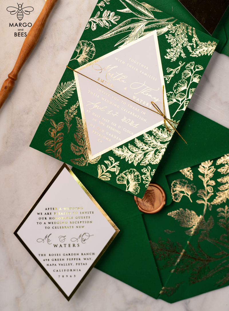 Luxory gold Wedding Invitations,  green and Gold Elegant Wedding Stationery,  greenery Elegant Wedding Invitations Suite-2