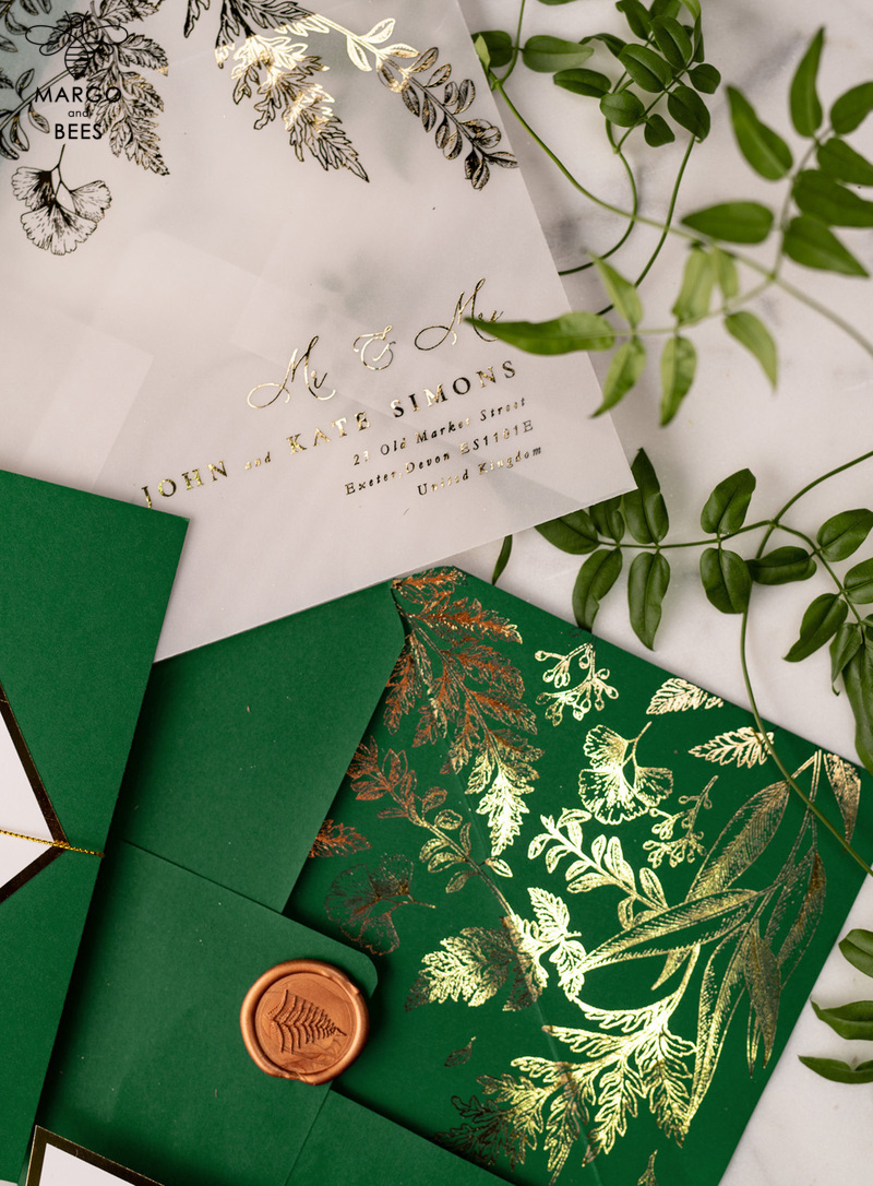 Luxory gold Wedding Invitations,  green and Gold Elegant Wedding Stationery,  greenery Elegant Wedding Invitations Suite-14
