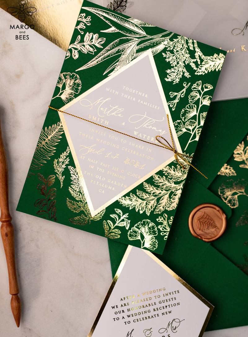 Luxory gold Wedding Invitations,  green and Gold Elegant Wedding Stationery,  greenery Elegant Wedding Invitations Suite-15