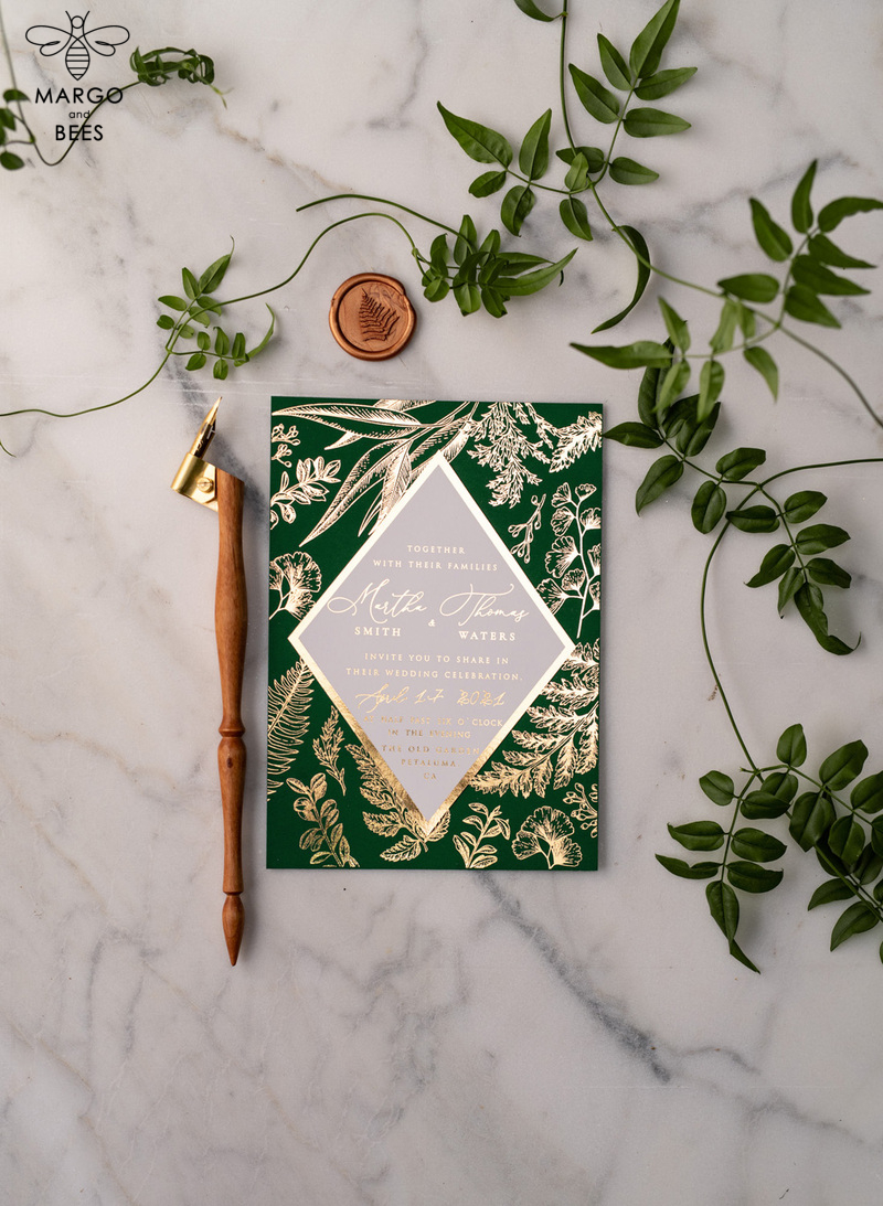 Luxory gold Wedding Invitations,  green and Gold Elegant Wedding Stationery,  greenery Elegant Wedding Invitations Suite-20