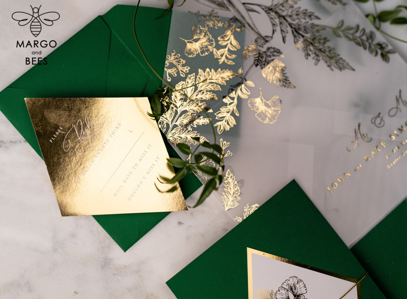Luxory gold Wedding Invitations,  green and Gold Elegant Wedding Stationery,  greenery Elegant Wedding Invitations Suite-8