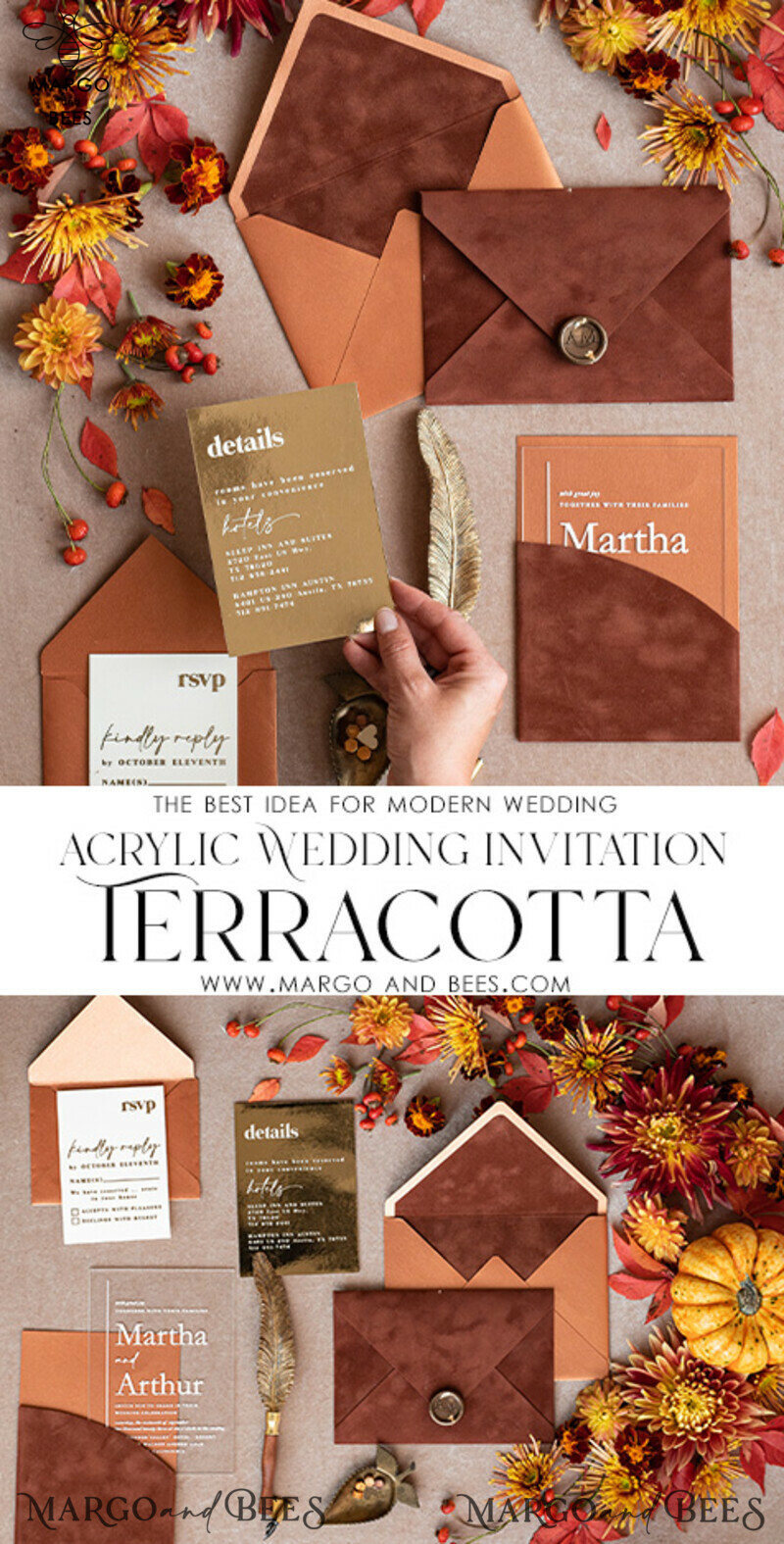 Unique and Elegant: Bespoke Terracotta Wedding Invitations for a Boho-Themed Celebration-3