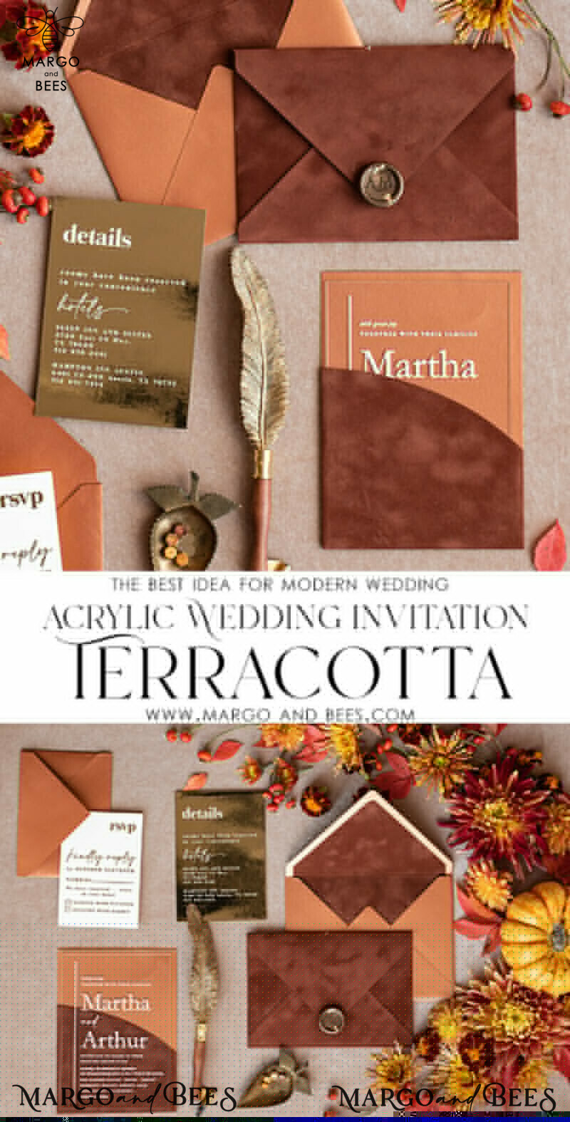 Unique and Elegant: Bespoke Terracotta Wedding Invitations for a Boho-Themed Celebration-7