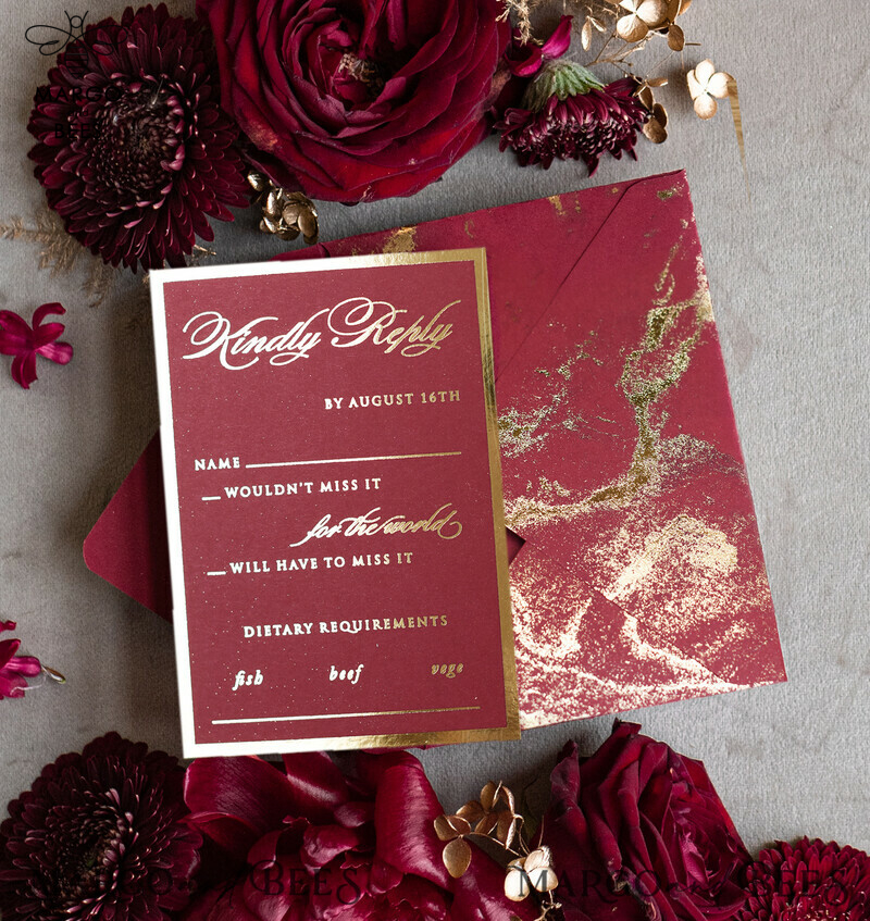 Golden Burgundy Marble Wedding invitations, Luxury Gold Foil Wedding Invitation set, Marble Glamour Wedding Invitation Suite, elegant Wedding Cards Marble, Indian Wedding Cards-5