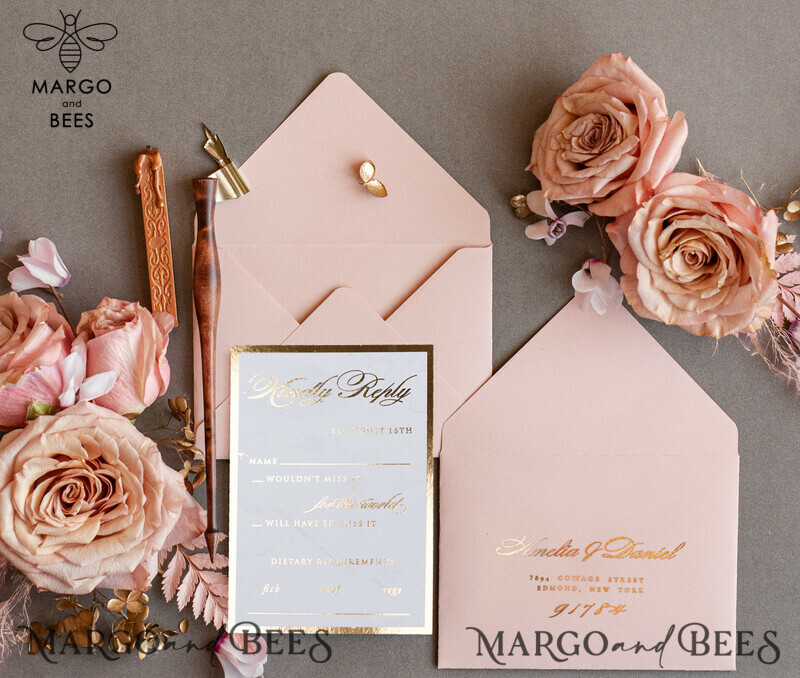 Personalised  Marble Wedding invitations, Luxury  Gold Foil Wedding Invitations, Blush Pink Marble Glamour Wedding Invitation Suite, Luxury  Wedding Cards blush Pink Marble-6