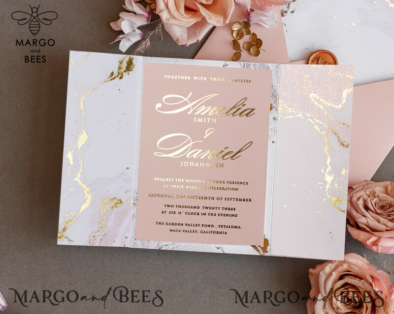 Personalised  Marble Wedding invitations, Luxury  Gold Foil Wedding Invitations, Blush Pink Marble Glamour Wedding Invitation Suite, Luxury  Wedding Cards blush Pink Marble-8