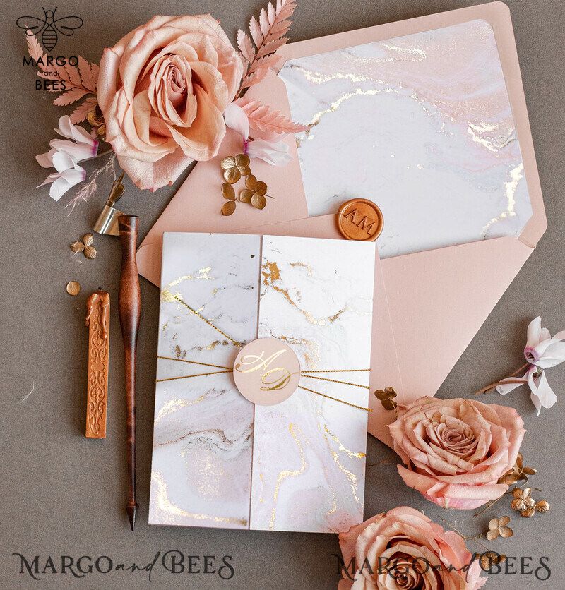 Personalised  Marble Wedding invitations, Luxury  Gold Foil Wedding Invitations, Blush Pink Marble Glamour Wedding Invitation Suite, Luxury  Wedding Cards blush Pink Marble-5