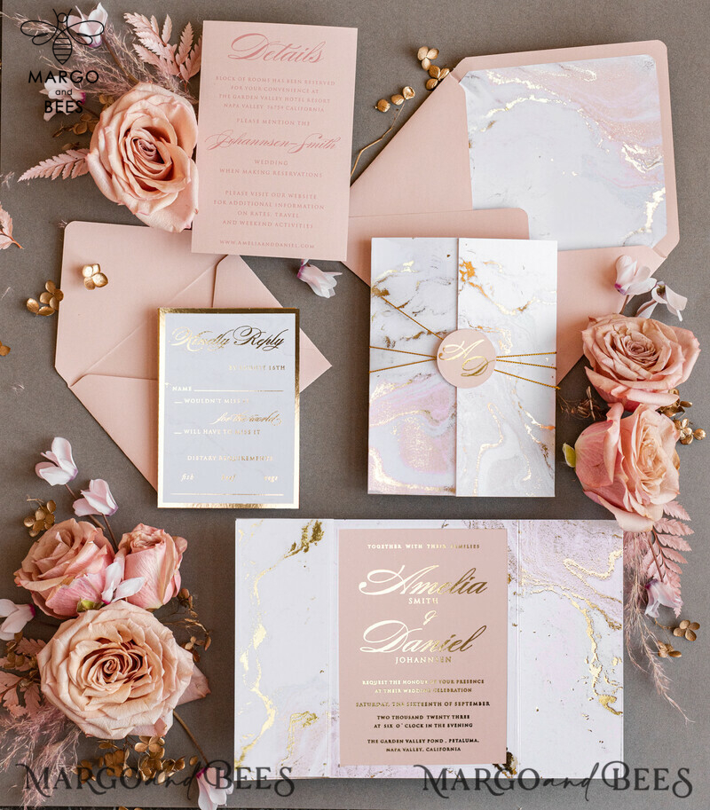 Personalised  Marble Wedding invitations, Luxury  Gold Foil Wedding Invitations, Blush Pink Marble Glamour Wedding Invitation Suite, Luxury  Wedding Cards blush Pink Marble-0
