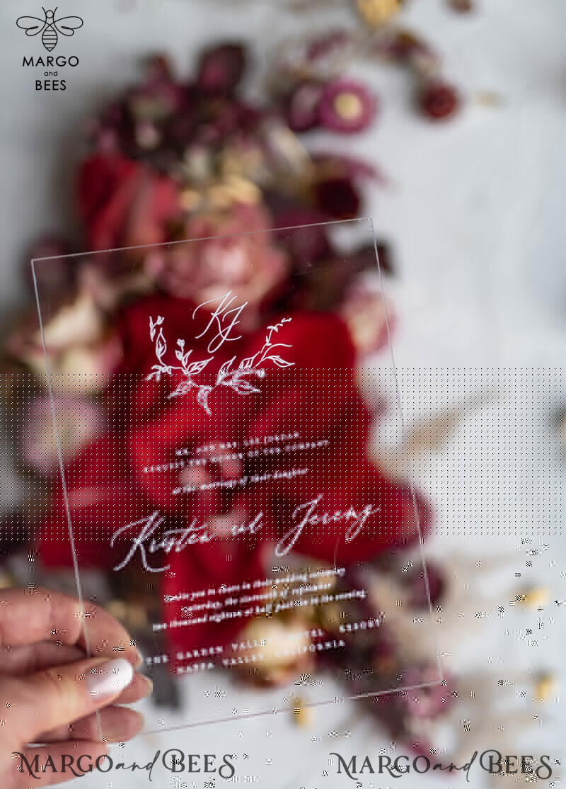 Luxury Golden Arabic Wedding Invitations: Elegant Plexi Acrylic Wedding Invites for Bespoke Burgundy Indian Wedding Cards and Glamour Golden Shine Wedding Stationery-11
