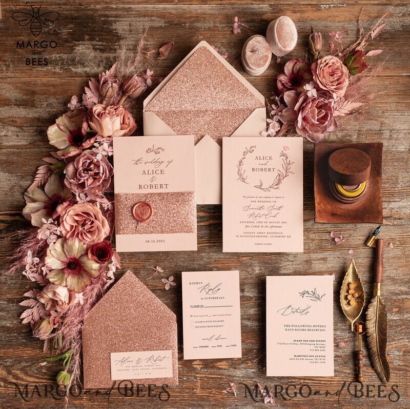 Rose Gold Wedding invitations UK, Luxury Glitter Wedding Invitations • Glamour Wedding Invitation Suite • Bluh Pink  Luxury  Wedding Cards-1