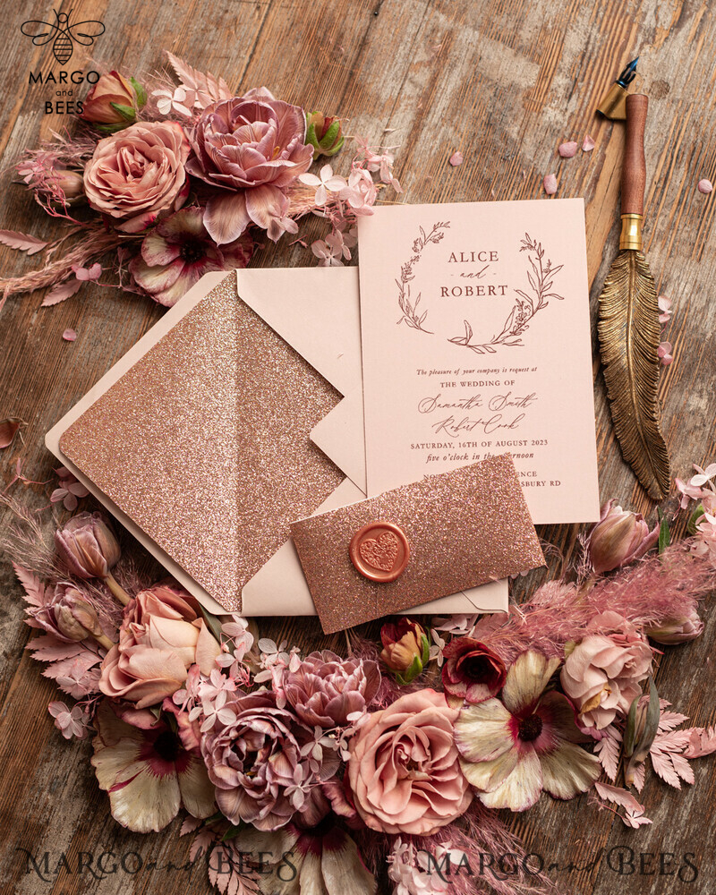 Rose Gold Wedding invitations UK, Luxury Glitter Wedding Invitations • Glamour Wedding Invitation Suite • Bluh Pink  Luxury  Wedding Cards-6