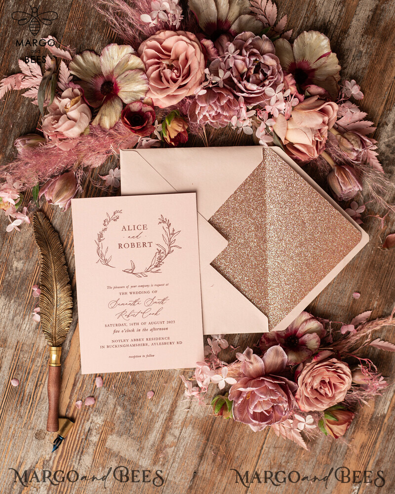 Rose Gold Wedding invitations UK, Luxury Glitter Wedding Invitations • Glamour Wedding Invitation Suite • Bluh Pink  Luxury  Wedding Cards-7