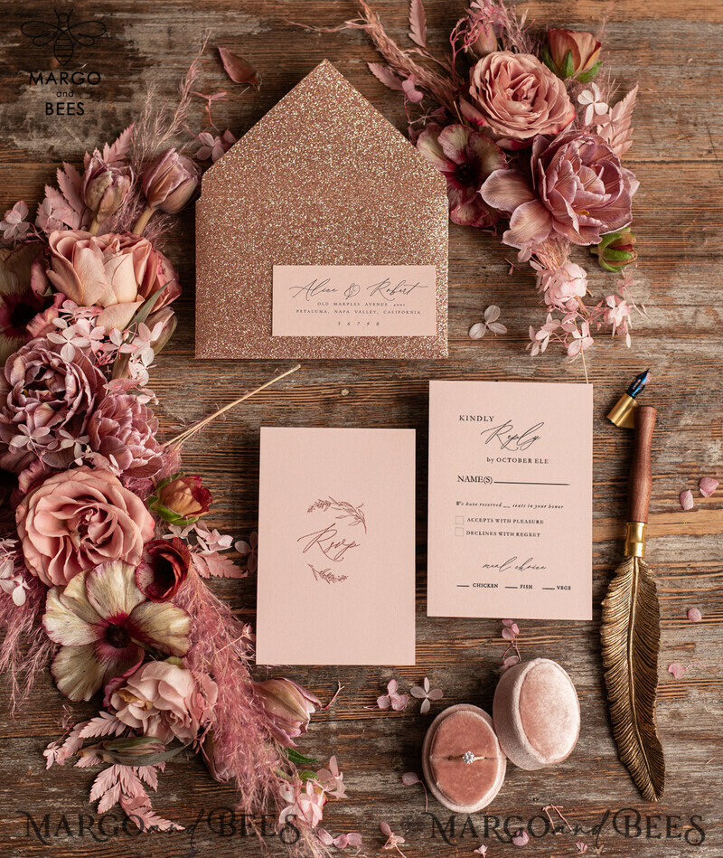 Rose Gold Wedding invitations UK, Luxury Glitter Wedding Invitations • Glamour Wedding Invitation Suite • Bluh Pink  Luxury  Wedding Cards-5