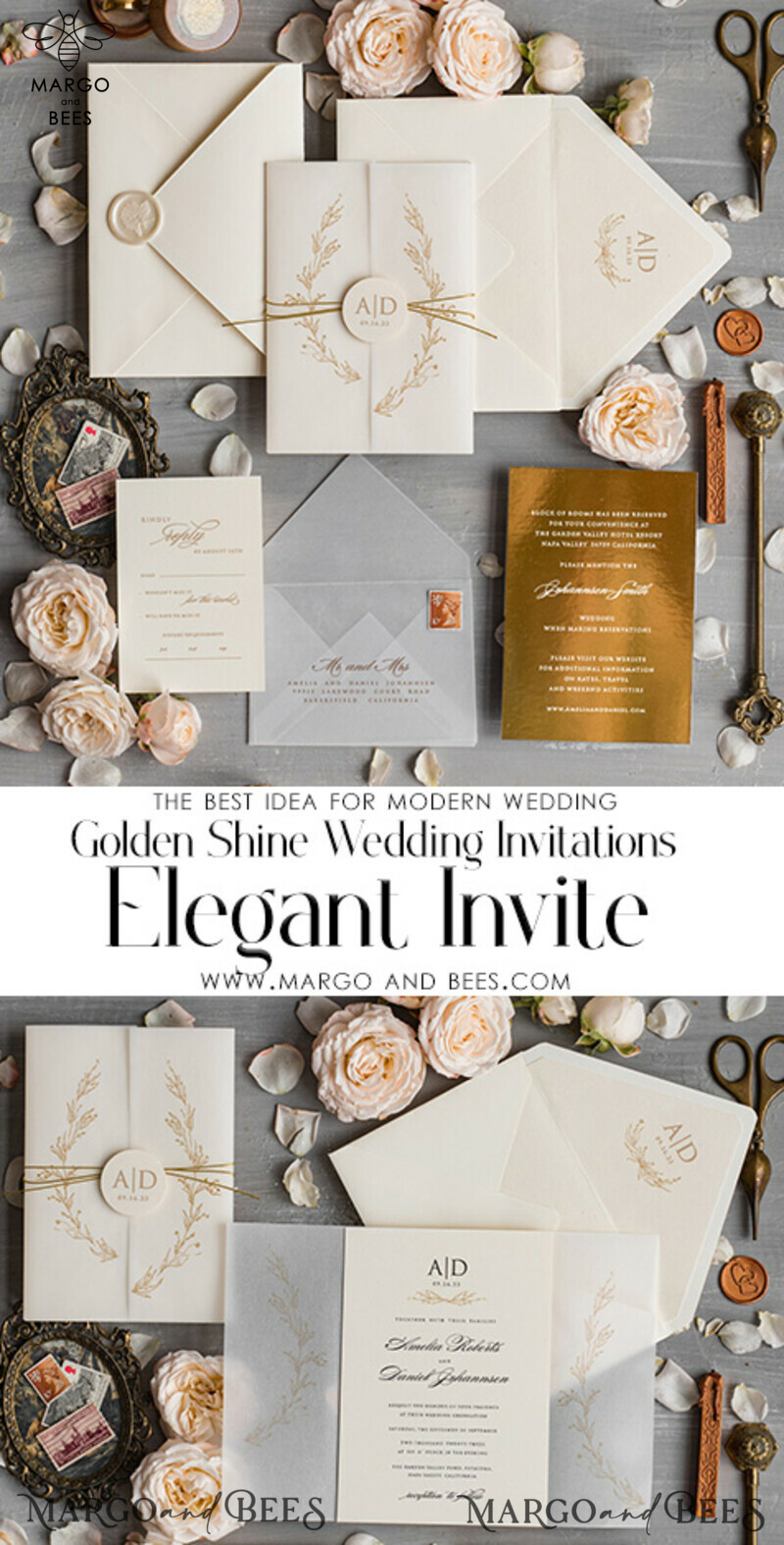 Elegant and Stylish: Modern Wedding Invitations for a Luxury Glamour Wedding Celebration-3