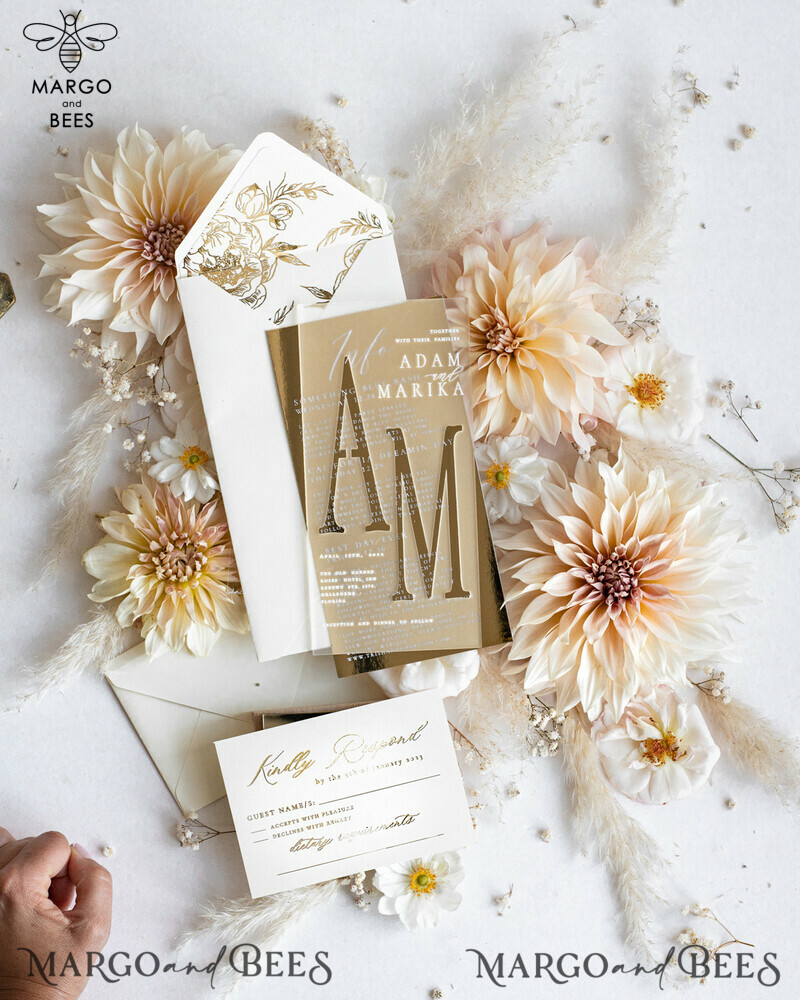 Acrylic Frozen Wedding Invitation Suite: Boho Glam with Golden Shine - Elegant Gold Wedding Cards-0