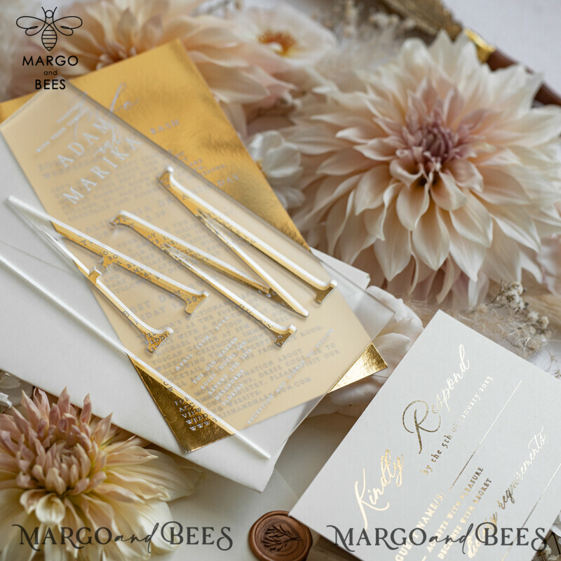 Acrylic Frozen Wedding Invitation Suite: Boho Glam with Golden Shine - Elegant Gold Wedding Cards-6