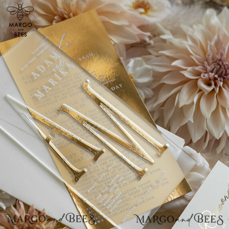 Acrylic Frozen Wedding Invitation Suite: Boho Glam with Golden Shine - Elegant Gold Wedding Cards-5