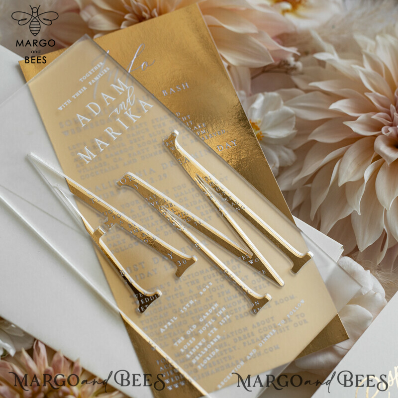 Acrylic Frozen Wedding Invitation Suite: Boho Glam with Golden Shine - Elegant Gold Wedding Cards-9