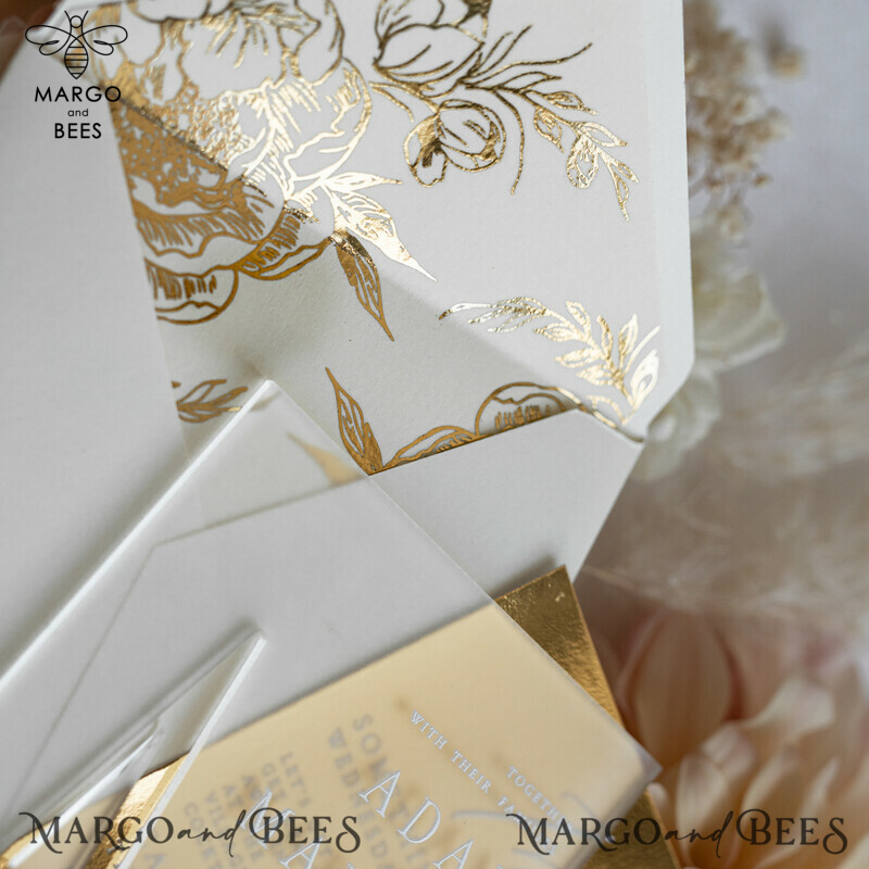 Acrylic Frozen Wedding Invitation Suite: Boho Glam with Golden Shine - Elegant Gold Wedding Cards-12