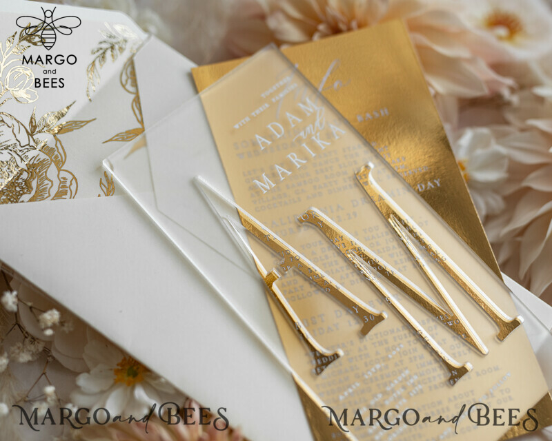 Acrylic Frozen Wedding Invitation Suite: Boho Glam with Golden Shine - Elegant Gold Wedding Cards-10