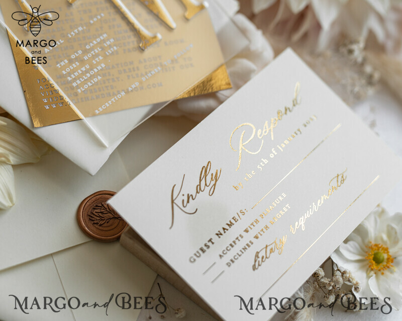Acrylic Frozen Wedding Invitation Suite: Boho Glam with Golden Shine - Elegant Gold Wedding Cards-11