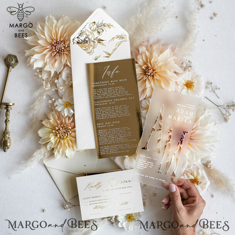 Acrylic Frozen Wedding Invitation Suite: Boho Glam with Golden Shine - Elegant Gold Wedding Cards-4