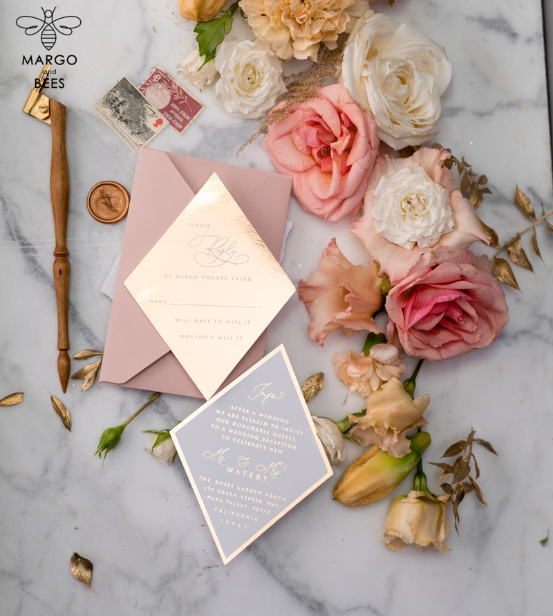 Luxory gold Wedding Invitations,  Vinatge Roses Elegant Wedding Stationery,  Pink Elegant Wedding Invitations Suite-18