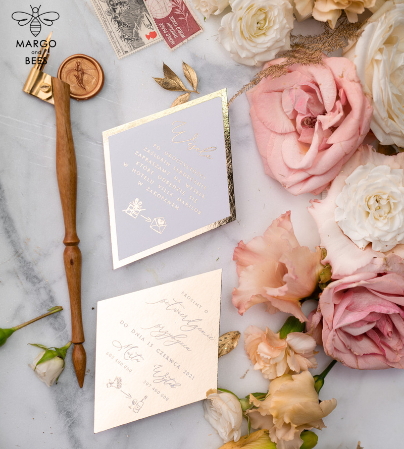 Luxory gold Wedding Invitations,  Vinatge Roses Elegant Wedding Stationery,  Pink Elegant Wedding Invitations Suite-2