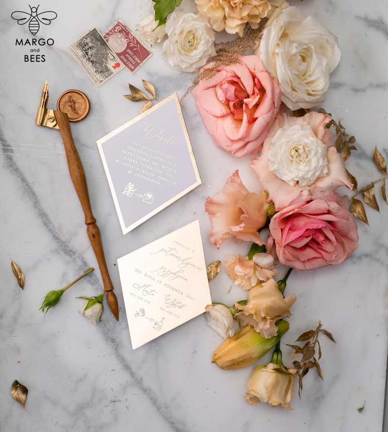 Luxory gold Wedding Invitations,  Vinatge Roses Elegant Wedding Stationery,  Pink Elegant Wedding Invitations Suite-41