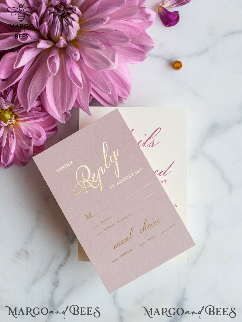 Luxury Golden Shine: Romantic Blush Pink Wedding Invites with Glamour Floral Touch-6