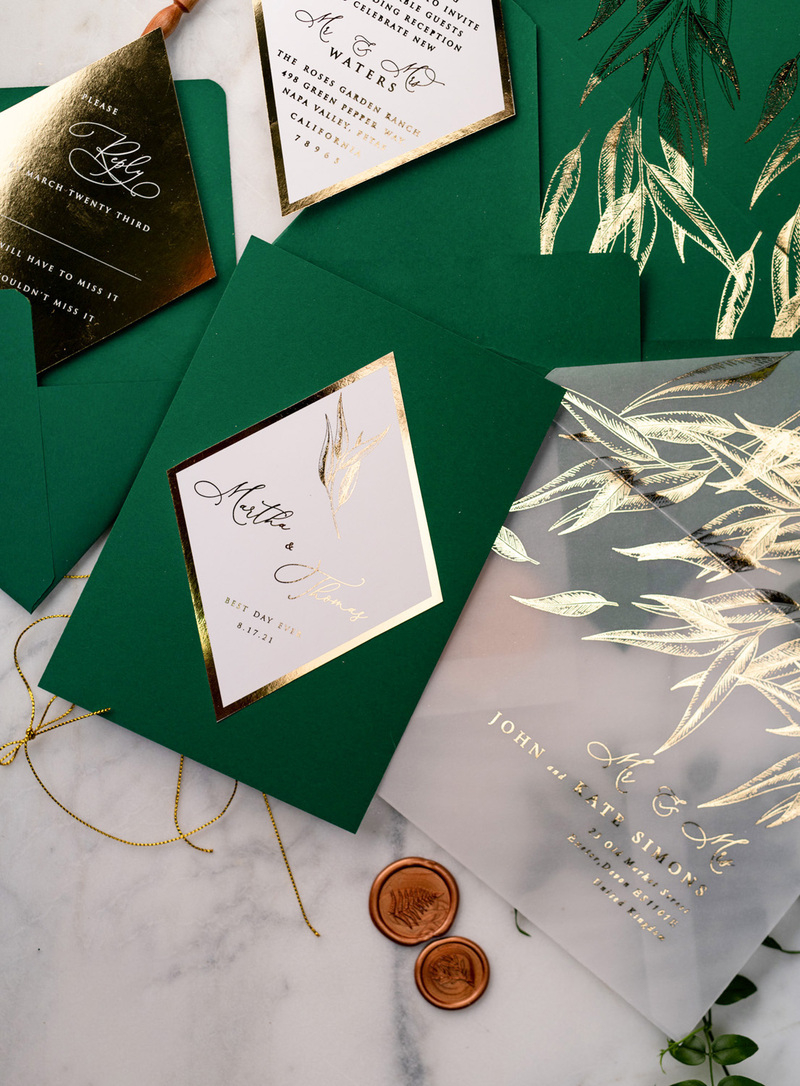 Green and Gold Luxury Wedding Invitations Eucalyptus Greenery Invites perfect for Greece Destination Wedding Cards-2
