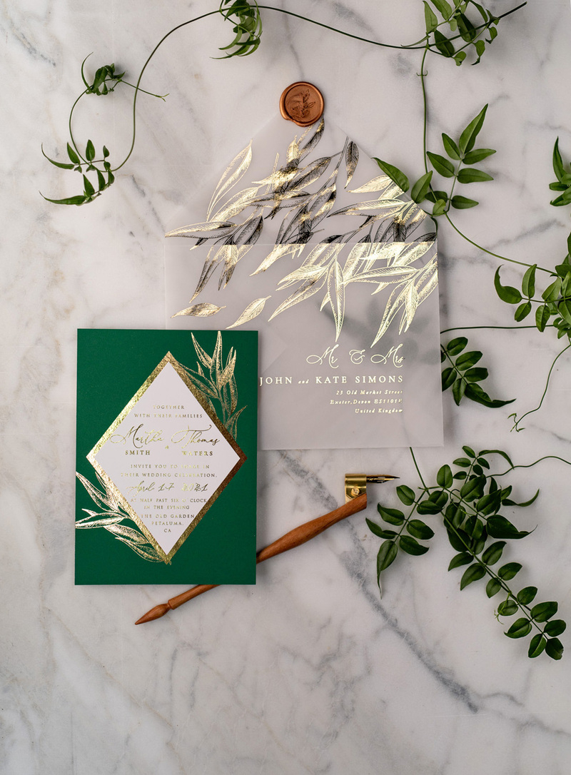 Green and Gold Luxury Wedding Invitations Eucalyptus Greenery Invites perfect for Greece Destination Wedding Cards-6