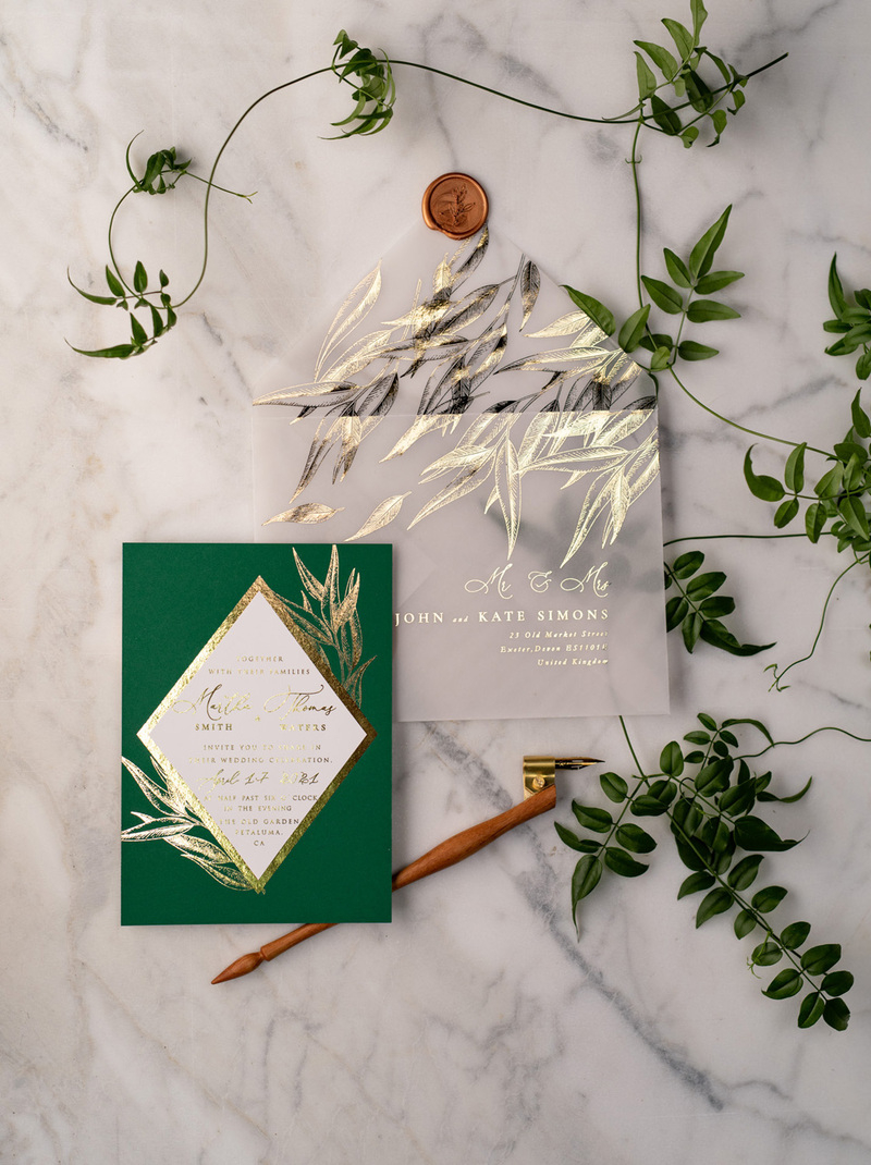 Green and Gold Luxury Wedding Invitations Eucalyptus Greenery Invites perfect for Greece Destination Wedding Cards-7