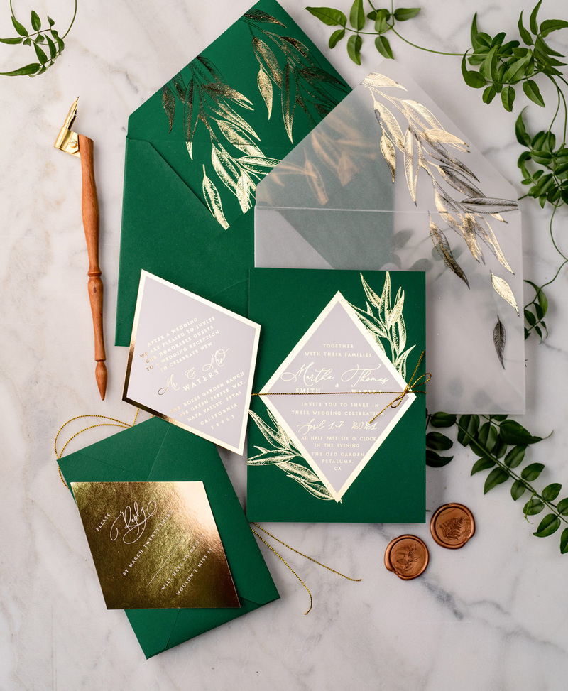 Green and Gold Luxury Wedding Invitations Eucalyptus Greenery Invites perfect for Greece Destination Wedding Cards-12